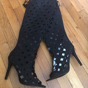 Lace up open toe boots